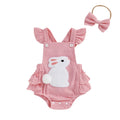 Newborn Baby Girl Easter Outfit Carrot Embroidery Romper Waffle Ruffle Bodysuit Headband Summer Outfit 0-18M