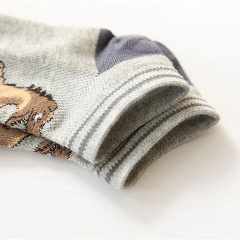 5 Pairs Boy's Dinosaur Pattern Socks Comfortable Breathable Casual Soft Kids Socks