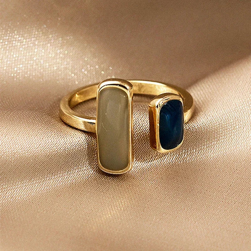 Fashion Retro Gold Double Oil Drop Women's Open Ring Geometric Gold Metal Ring Wedding Jewelry Birthday Gift