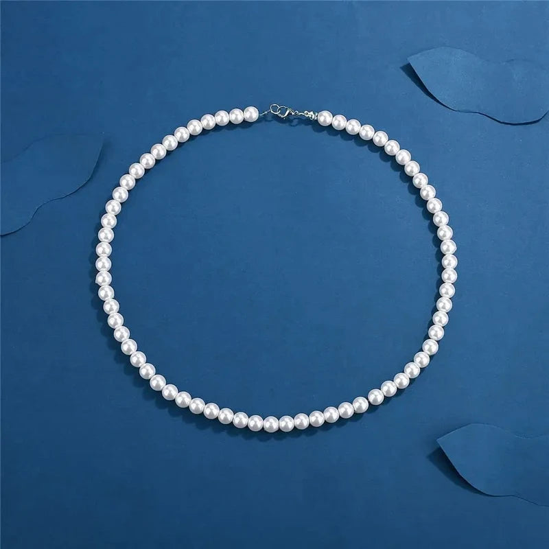 Pearl Necklace Men Simple Handmade Strand Bead Necklace 2026 New Trendy Men Jewelry for Women Girls Wedding Banquet Necklaces