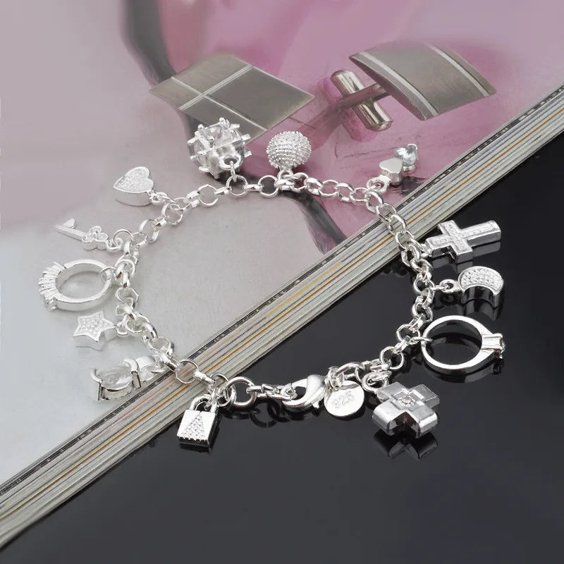 925 Sterling Silver Hot Sale Valentine Gift Charm  Color Jewelry Fashion Bracelets Cute Women Lady Wedding Charms