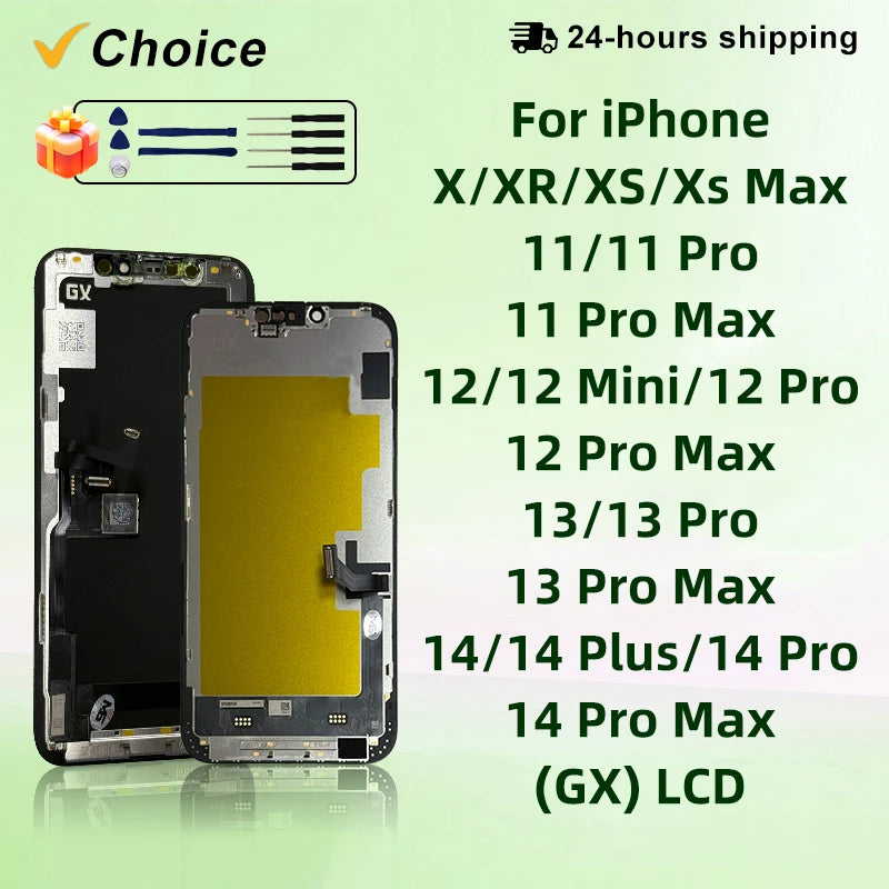 GX OLED For iPhone X XS XR XS Max LCD 11ProMax 13 ProMax 14ProMax 3D Touch Screen Digitizer 12 Mini 12 Pro Max Replacement Parts