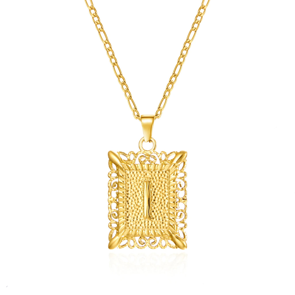 Stainless Steel Initial Letter Necklace For Women Men 2025 New Stylish Square Pendant Necklace Birthday Party Jewelry Gifts