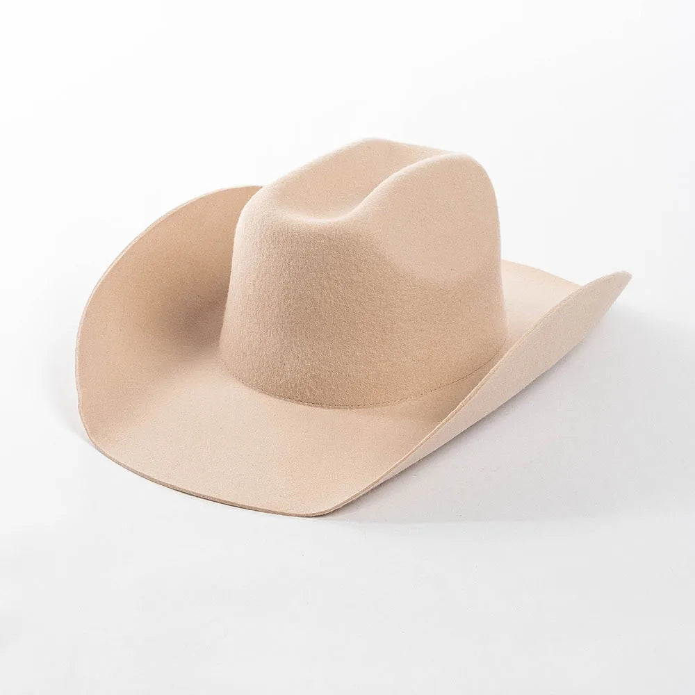 100% Wool Western Cowboy Hat Women Men Autumn Winter Casual Felt Cowgirl Hat Outdoor Sunshade Warm Concave Shape Fedoras Top Hat