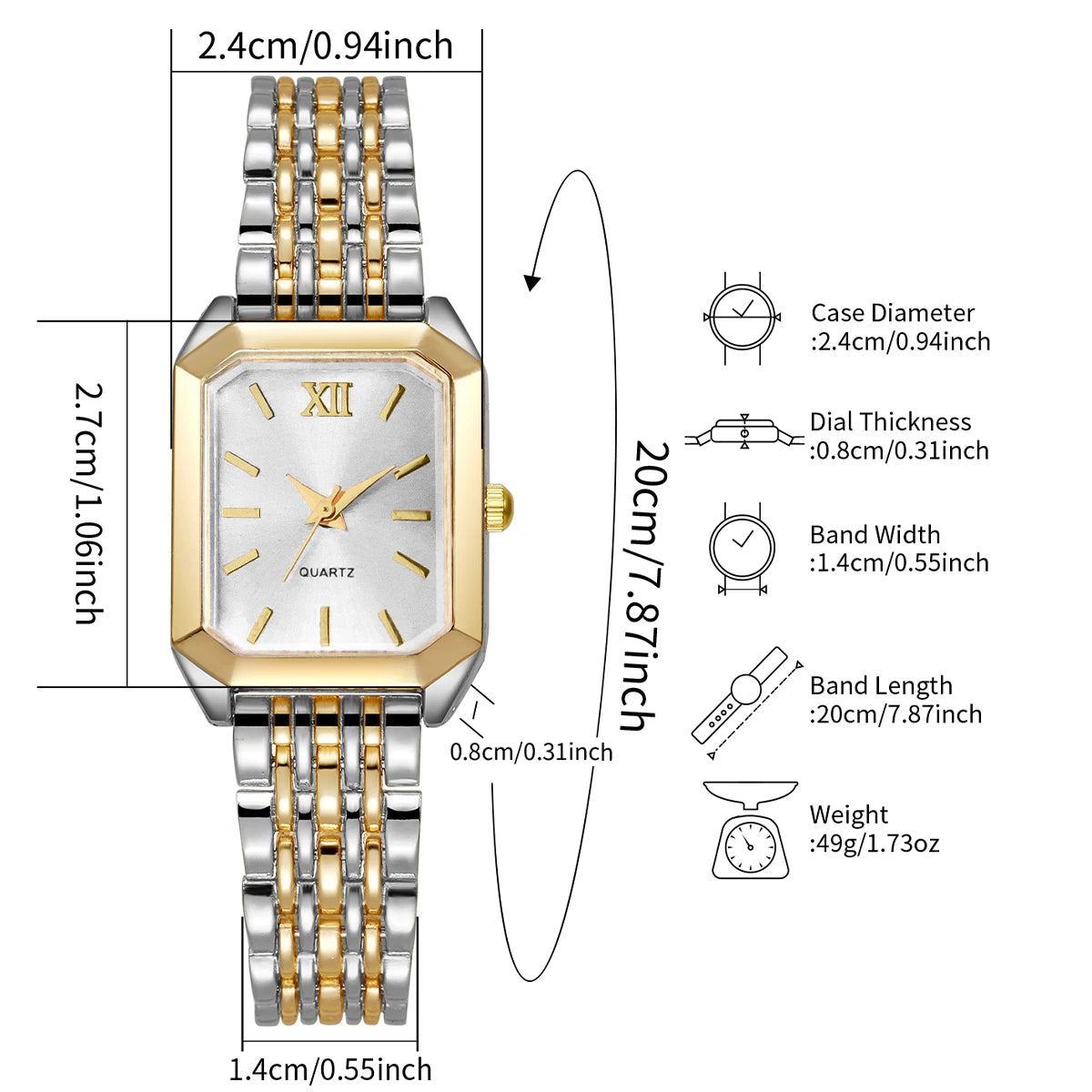 6PCS Elegant Women Rectangle Roma Dial Wristwatch Fashion Alloy Strap Quartz Watch With Diamond Heart Jewelry Set(Without Box)