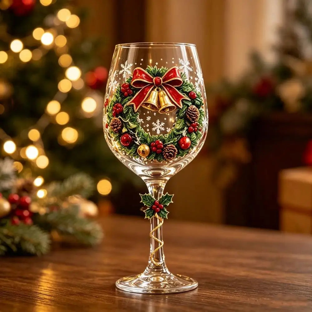 1/6pc Christmas Glass Art Cup Santa Snowman Reindeer Tree Drinking Glasses Christmas Wine Glasses Gift for Christmas Friends