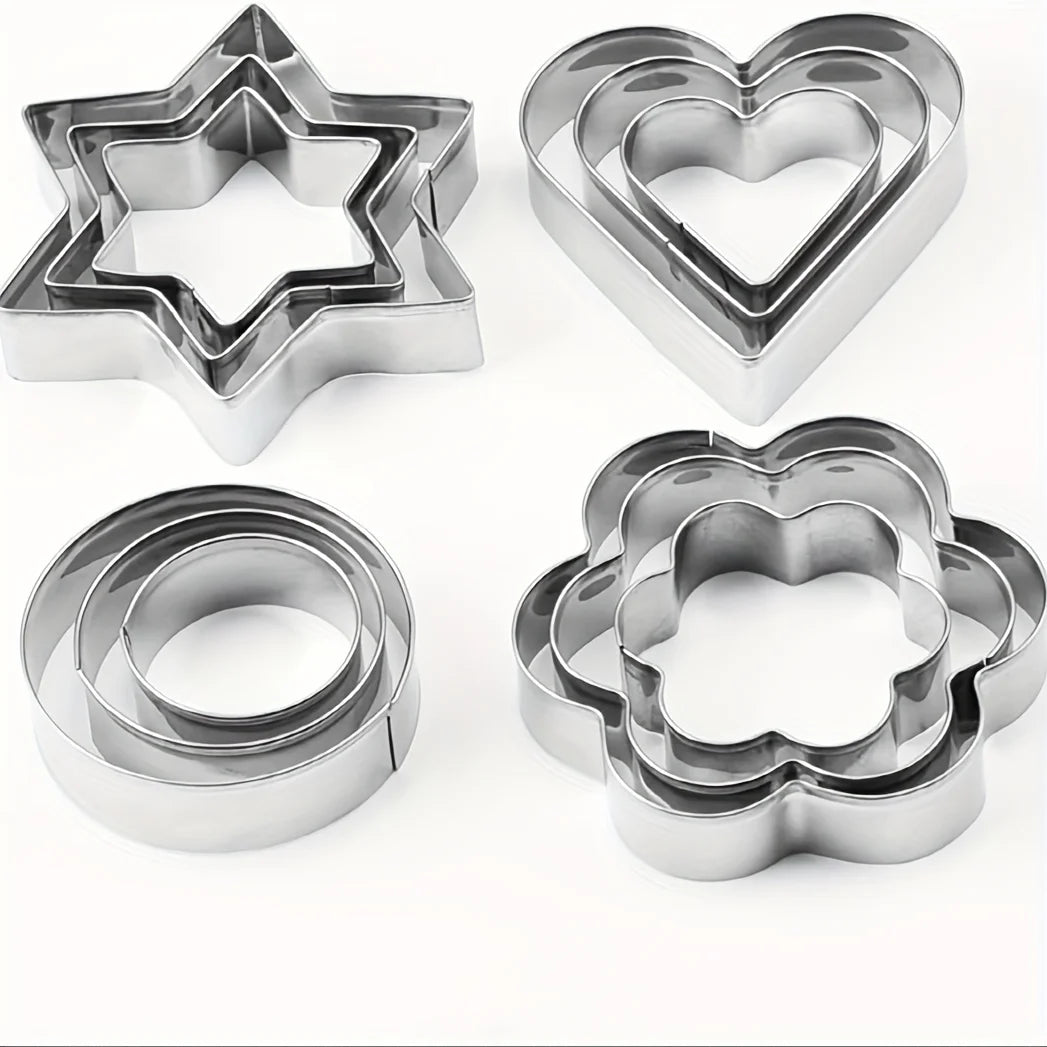 12pcs Metal Cookies Cutters Set, Creative Star Cookie Cutter, Round/Heart/Flower Shaped Egg Molds, Indoor Outdoor Baking Tools