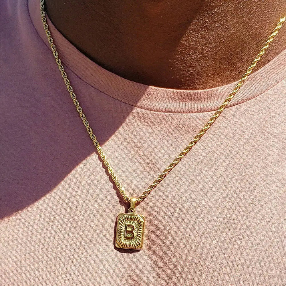 1pc 18K Gold-Plated Capital Letter Stainless Steel Twist Chain Necklace - Personalized A-Z Letter Pendant for Men and Women