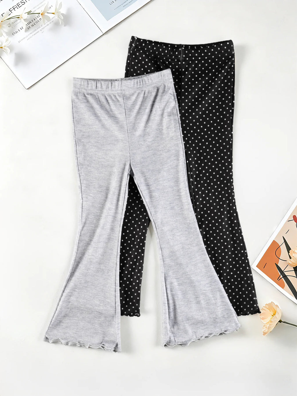 2Pcs Spring Autumn Girls Pant Korean Version Children Flared Pants Are Suitable for 2-11Year Kid Leggings Solid Fashion Boot Cut
