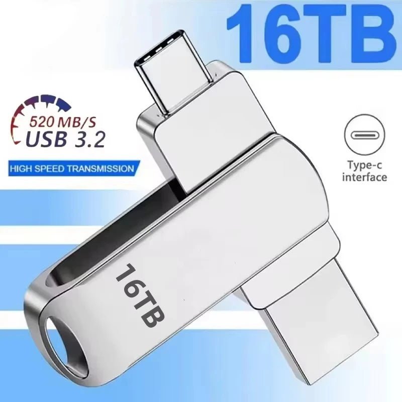 DIXSG For Xiaomi 16TB Flash Drives USB 3.2  U Disk 2TB High Speed Metal Pendrive WaterProof Type-C Memoria USB Stick USB Drives