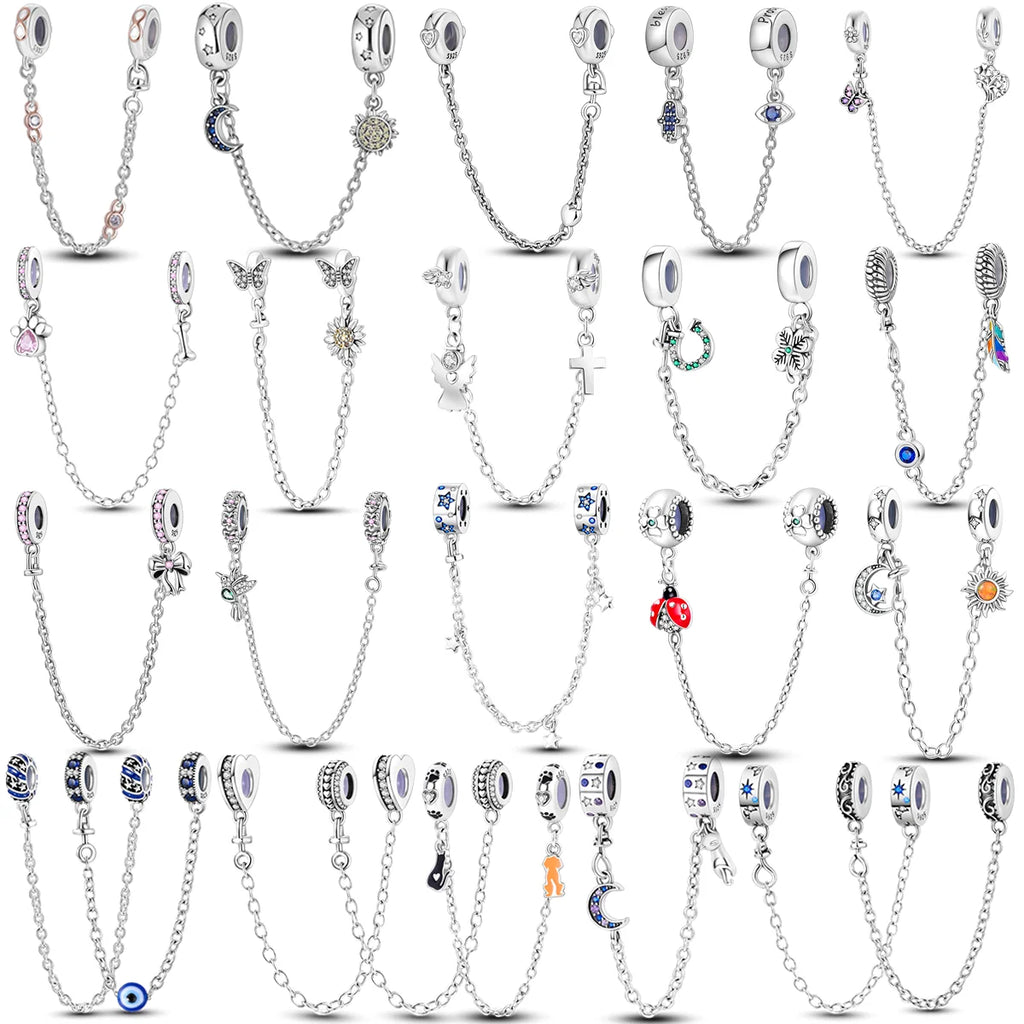 Silver Clasp 925 Sterling Silver CZ Pave Clip Charms Daisy Beads Stopper Safety Chain Fit Original Bangle Bracelet Jewelry Clips
