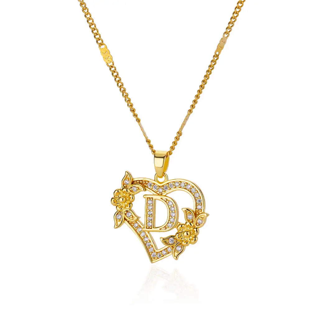 Heart Initial Letter Necklaces For Women Gold Color Stainless Steel Chain A-Z Alphabet Pendant Necklace Birthday Jewelry Gift