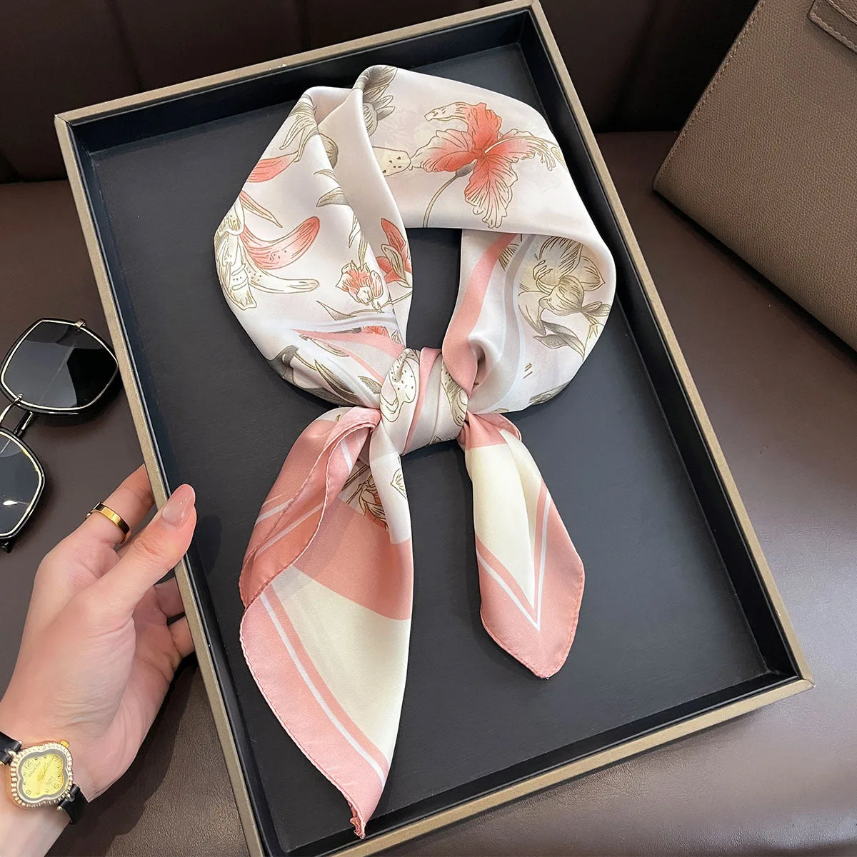 2025 New Yellow Lemon Print Square Silk Scarf for Women 70*70cm Neck Ties Fashion Decorate Neckerchief Female Hijab Bag Ribbions