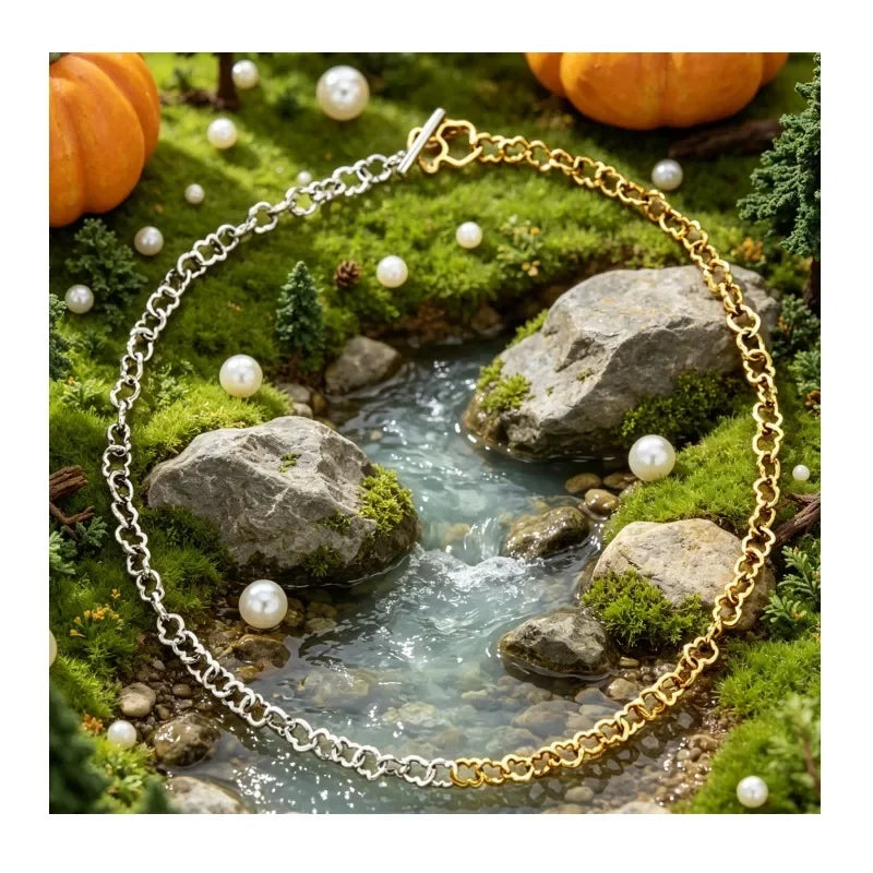 New Two-tone Silver Gold Plated Heart Chain Bracelet for Women, OT Toggle Clasp Fashion Jewelry