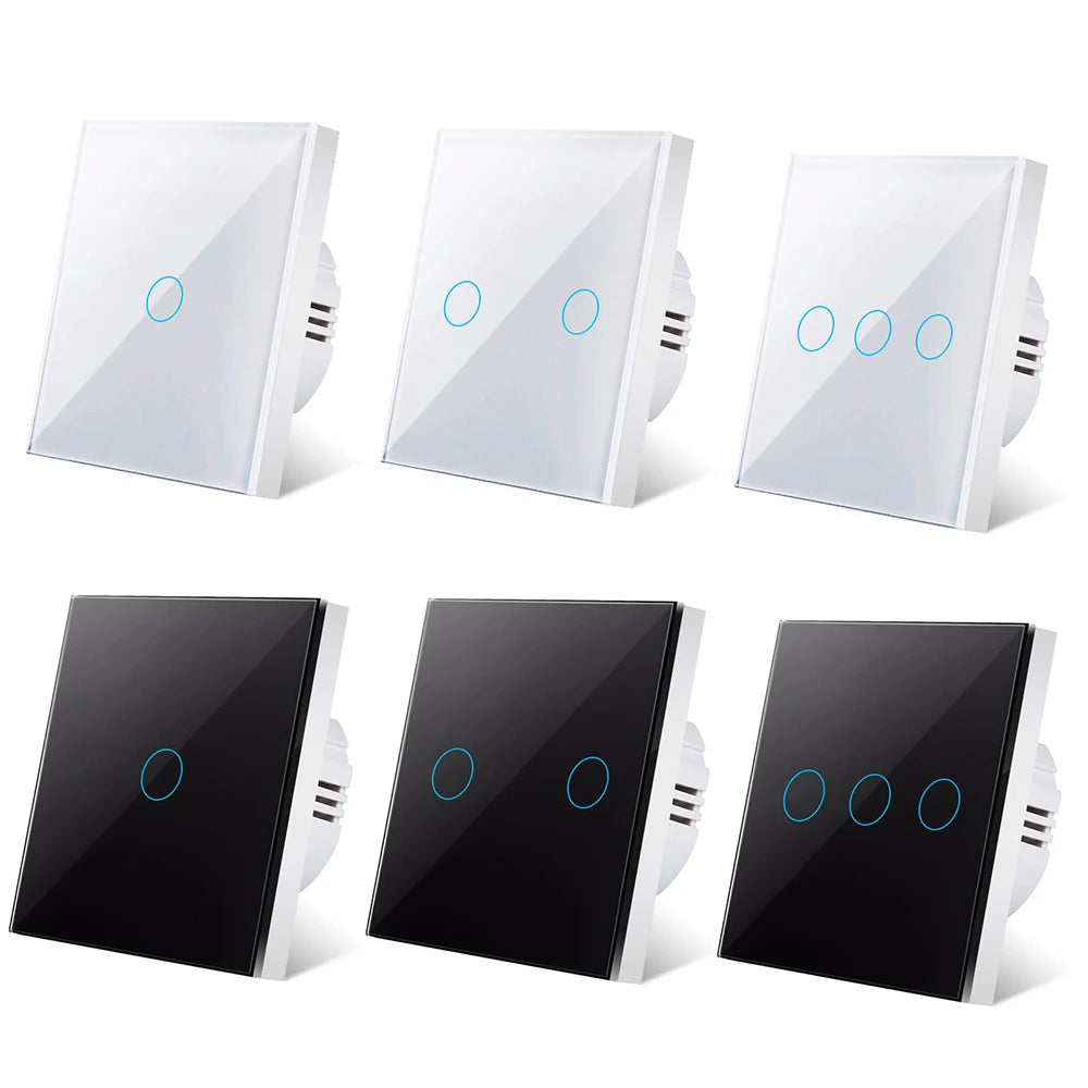 Touch Switch EU Light Sensor Switches Crystal Glass LED Button Panel Power AC100-240V 1/2/3 Gang Wall Lamp Interruttore