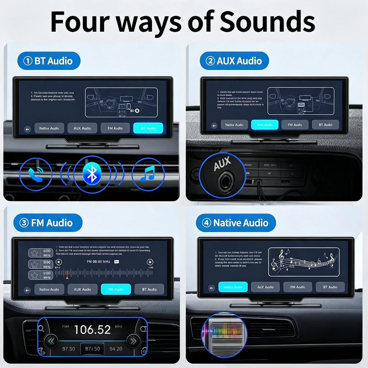 10.26-inch 4K Wireless In-car CarPlay Display, Compatible with CarPlay And Android Auto, Equipped with A Dashcam, A 1080P Backup Camera, And A 512G TF Card. All Models Support Voice Control And Device Operation.