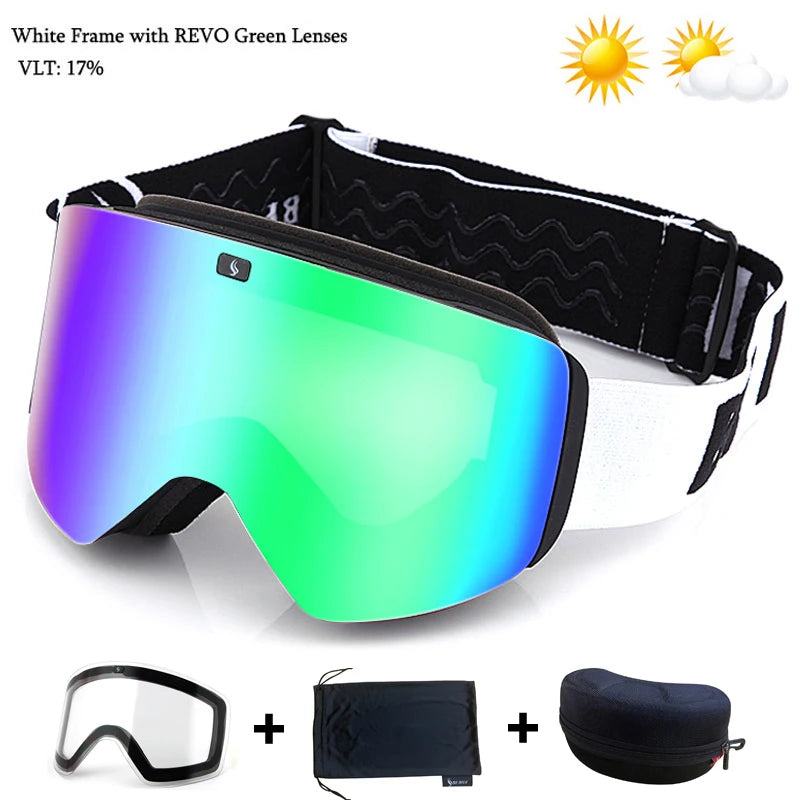 Magnetic Lens Ski Goggles Double Layer Polarized Lens Skiing Anti-fog Snowboard Goggles Men Clear Lens Ski Glasses Eyewear