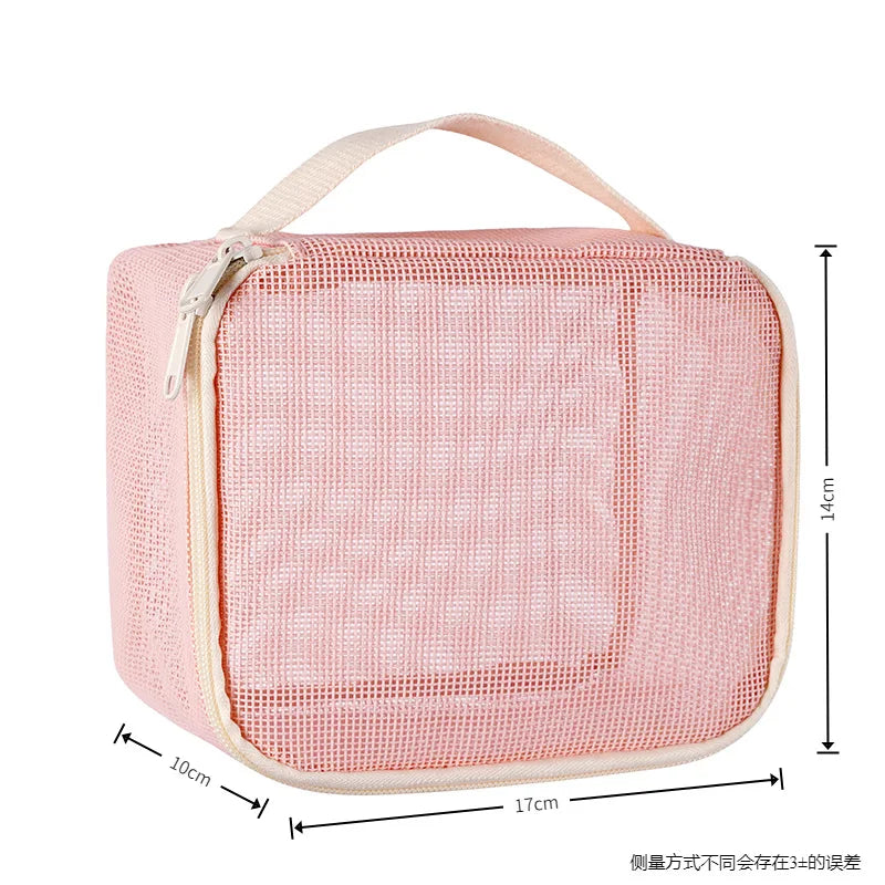Large Mesh Makeup Bag for Women Portable Breathable Cosmetic Organizer Bag Travel Makeup Pouch with Simple Design