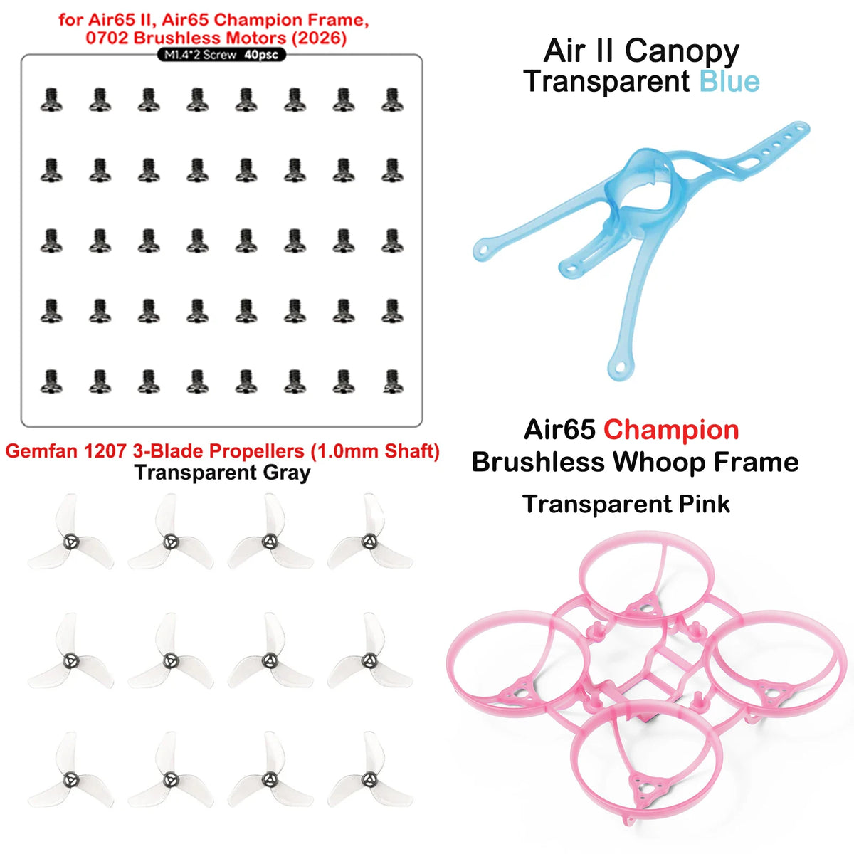BETAFPV Air65 Champion Brushless Whoop Frame-2.20g 65mm Tiny Whoop, Air 65 II Motor Fixing Screws Pack, HQ 31mm Propellers
