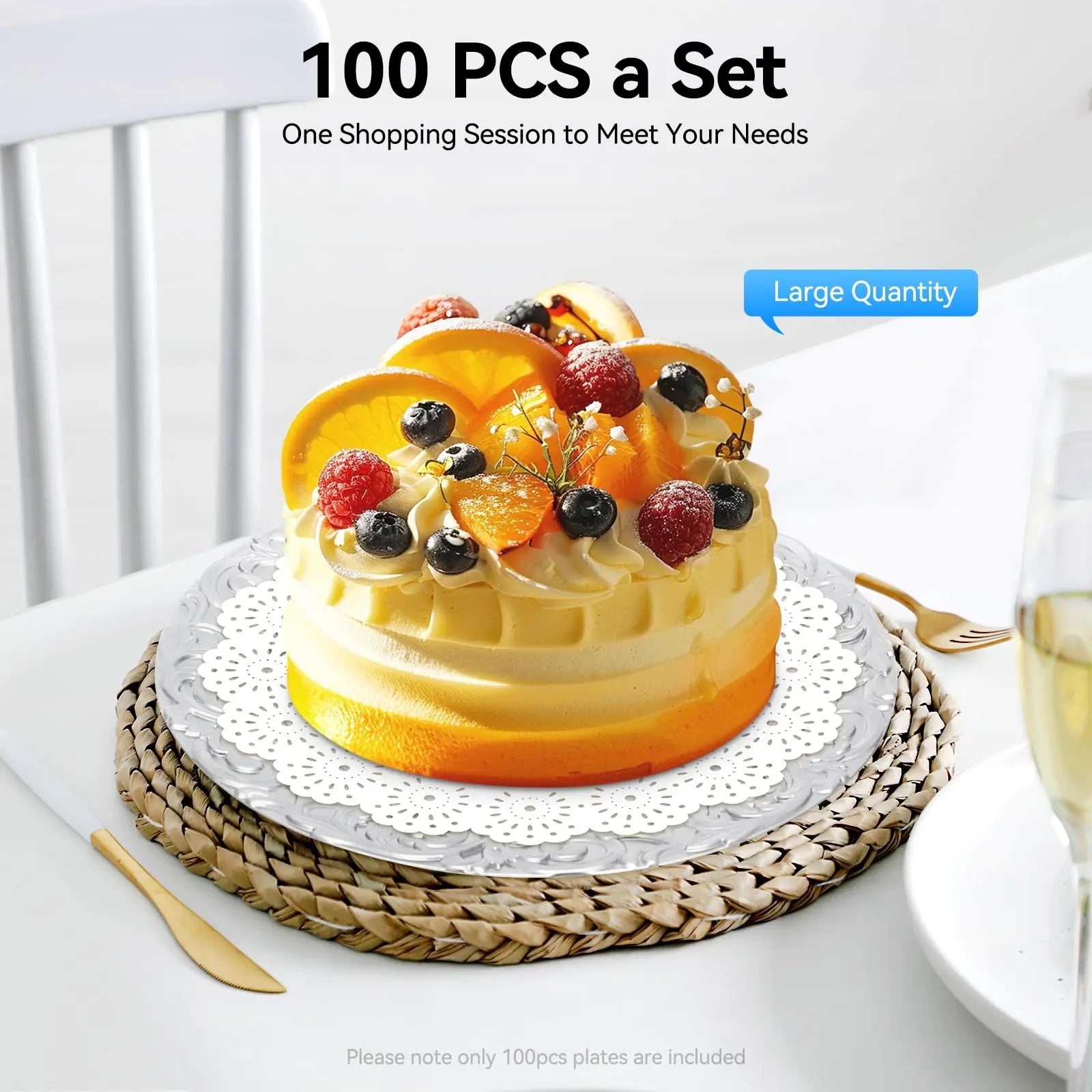 Thanksgiving day Gift 100 Pcs Silver Charger Plates Bulk, 13 In Round Charger Plates, Reusable Serving Silver Plate Chargers wit