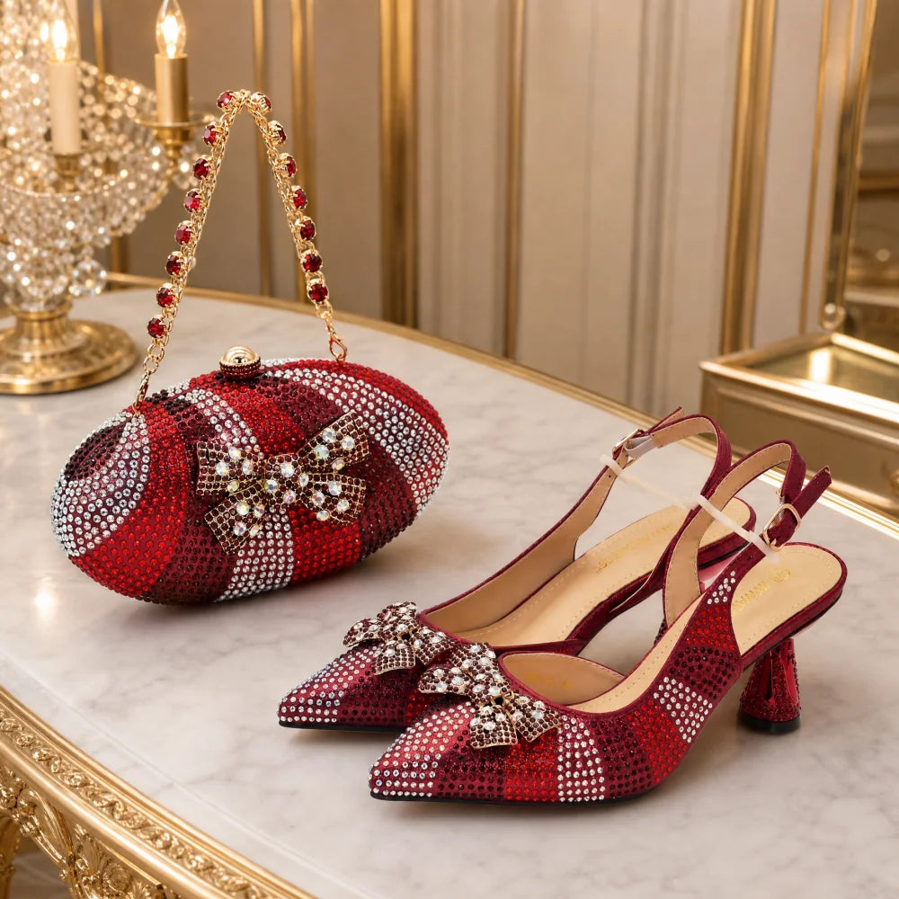 Fashion Party Shoes and Bag Match for Women Latest Italian Matching Shoes and Bag Set with Rhinestone Luxury Woman Shoes