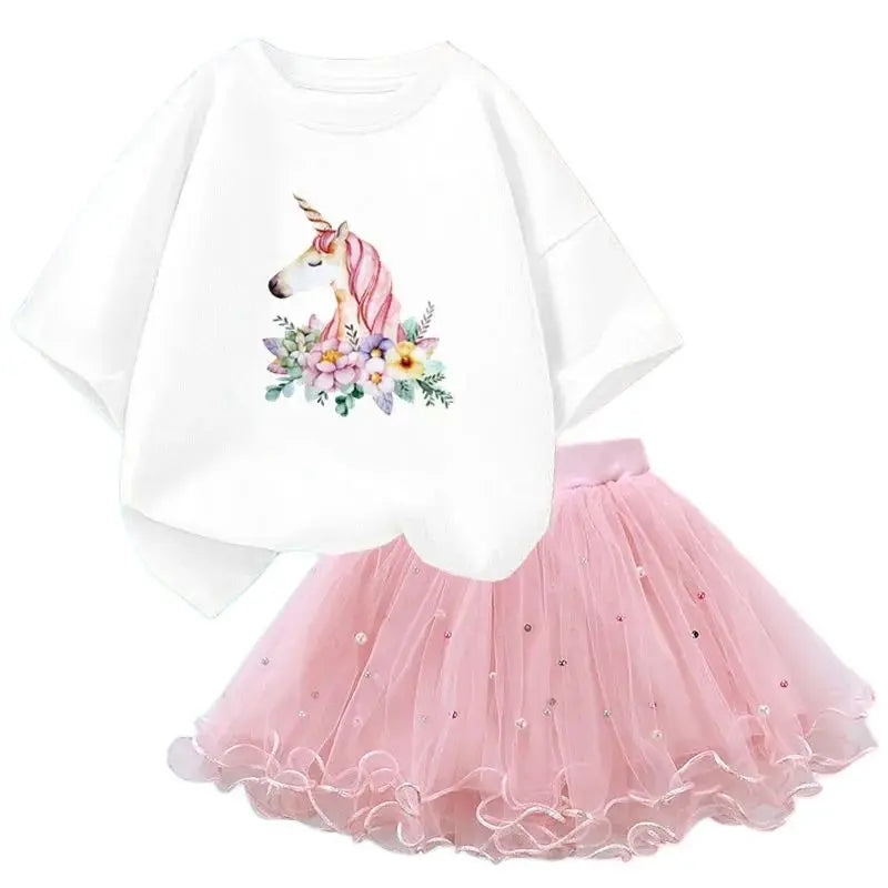 Fashion Summer Girls Outfits Pretty Ballet Dance Girl T-shirt and Tutu Skirt Set for Princess Clothes Suit Children Clothing