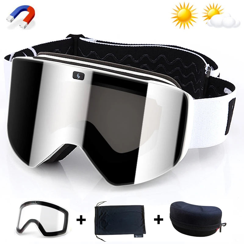 Magnetic Lens Ski Goggles Double Layer Polarized Lens Skiing Anti-fog Snowboard Goggles Men Clear Lens Ski Glasses Eyewear