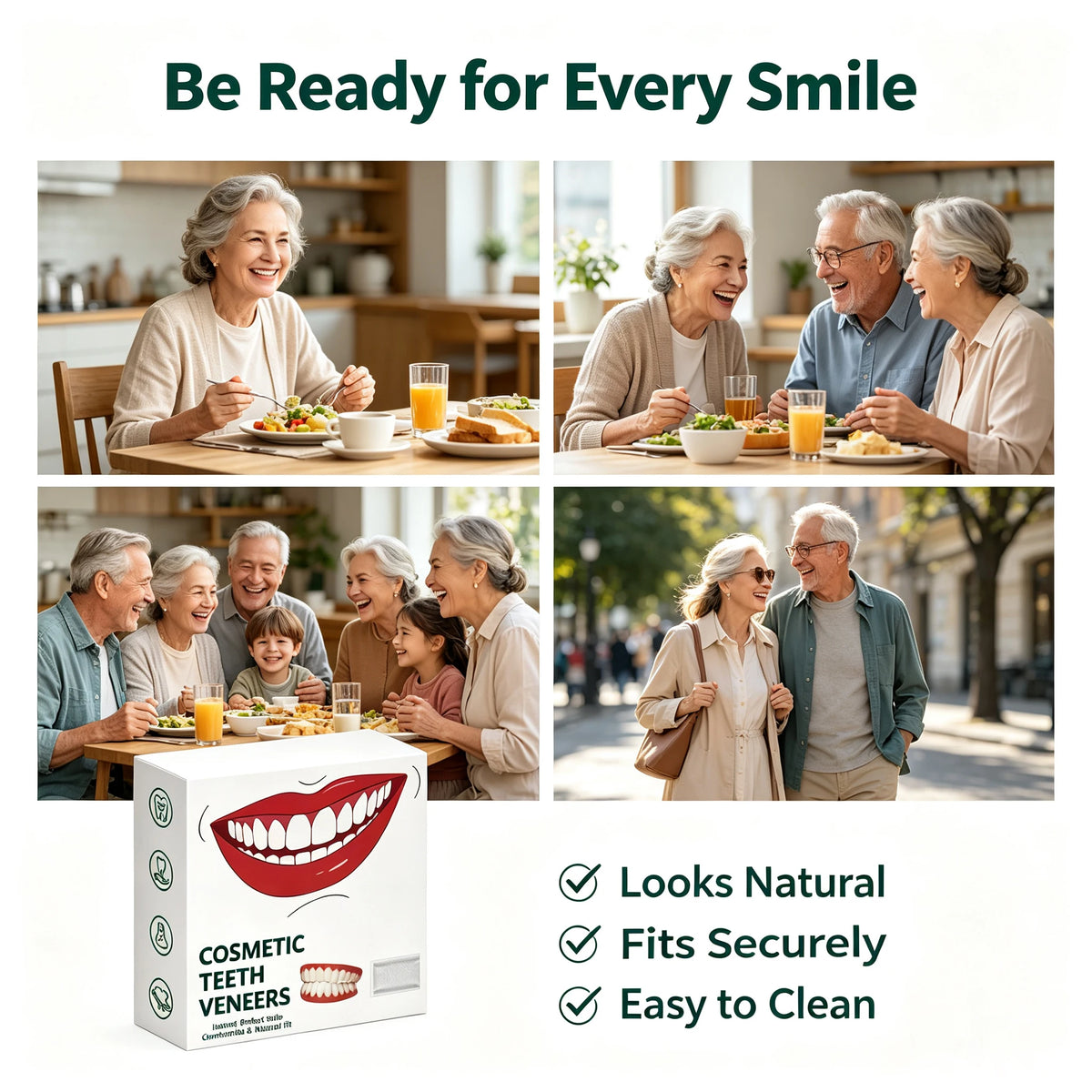 Natural‑Looking Silicone Full Denture Upper Lower Set Soft Comfortable Reusable False Teeth for Daily Oral Care for Men Women