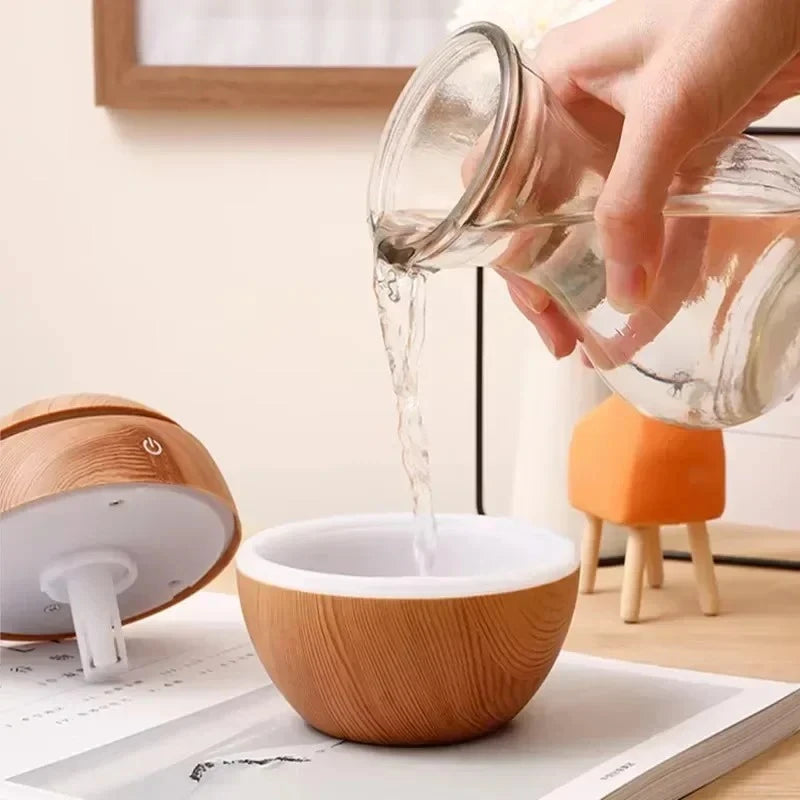 Portable Mini Woodgrain Ultrasonic USB Humidifier and Essential Oil Diffuser Desktop Aromatherapy for Home Office Use