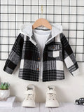 Autumn and Winter English Style Baby Boy Plaid Jacket Outdoor Casual Fashion Foreign Warm New Street Hooded Pocket Coat