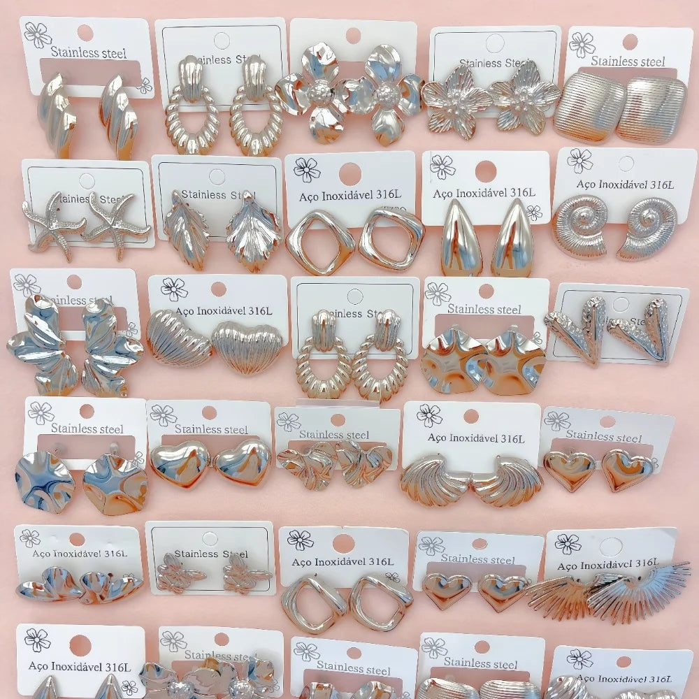 5/8/10/20/30Pairs Fashion Stainless Steel Heart Flower Starfish Earrings For Women Mix Style Simple Daily Party Gift Jewelry