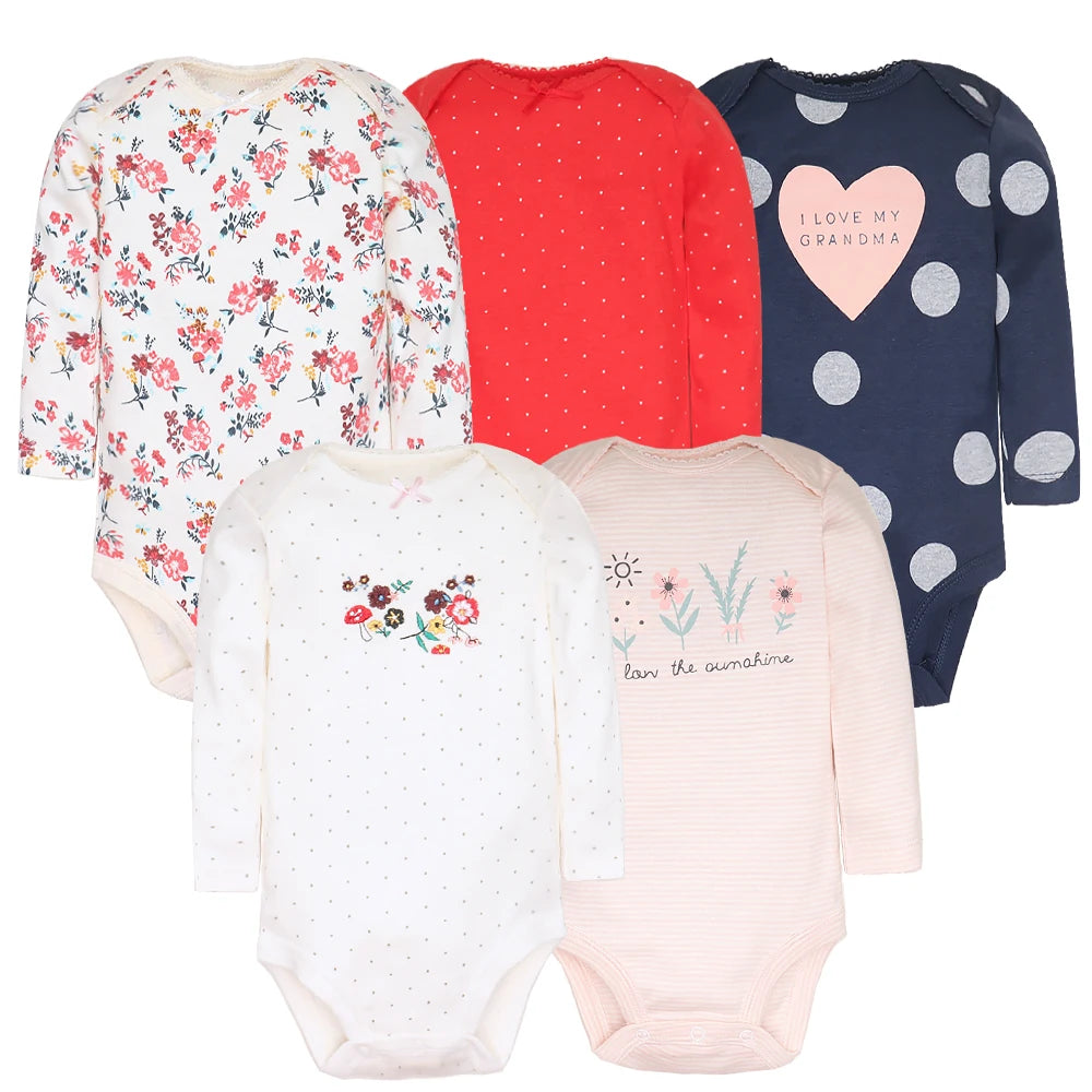 2025 Spring Autumn Toddler Baby Boys Girls Bodysuit 5 PCS Long Sleeve Cotton Infant Jumpsuit Cartoon Newborn Clothes