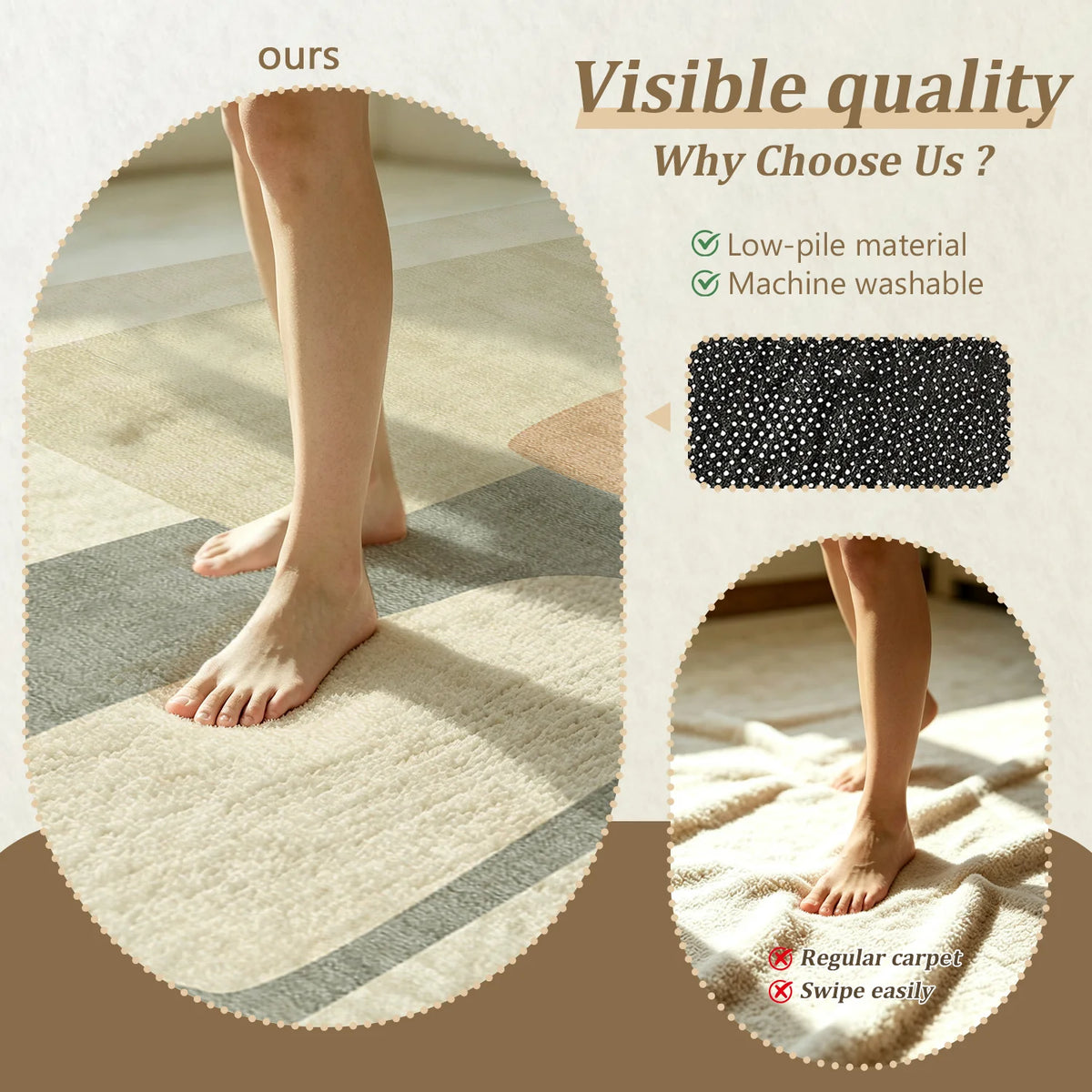 Large Abstract Geometric Area Rug, Soft Velvet Low Pile with Non-slip Dotted Backing, Machine Washable Neutral Modern Indoor Floor Carpet for Living Room Bedroom Decor