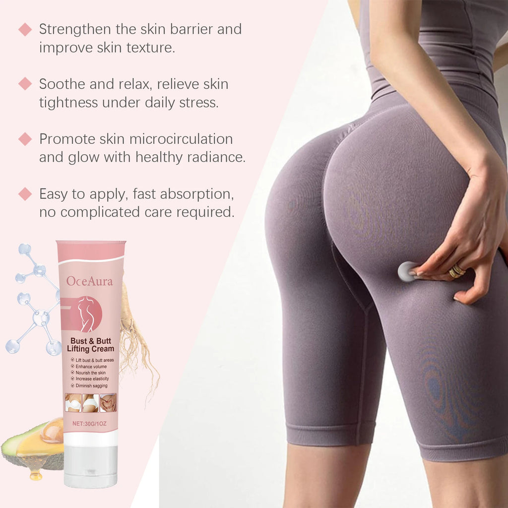 OceAura Hip & Breast Firming Cream - Deep Moisturizing Body Care for Chest & Hip Skin, Nourishing Smooth Formula to Tighten
