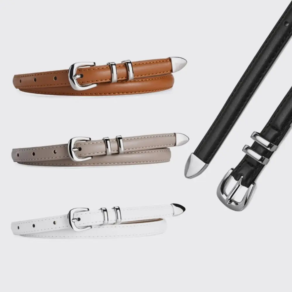 1PC Simple PU Leather Belt Luxury Design Belt Versatile Retro Silver Pin Buckle Waistband Casual Thin Belts