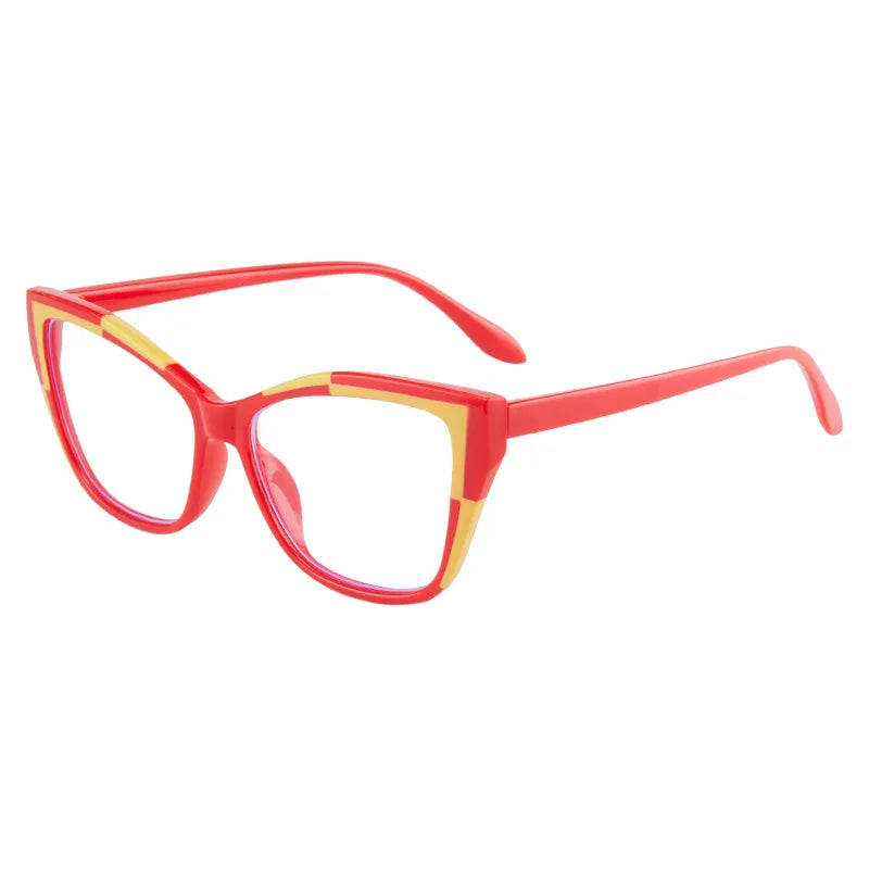 Vintage Contrast Cat Eye Glasses, Trendy Viral Style, Versatile For Commute, Blue Light Blocking Non-Prescription Eyewear 869