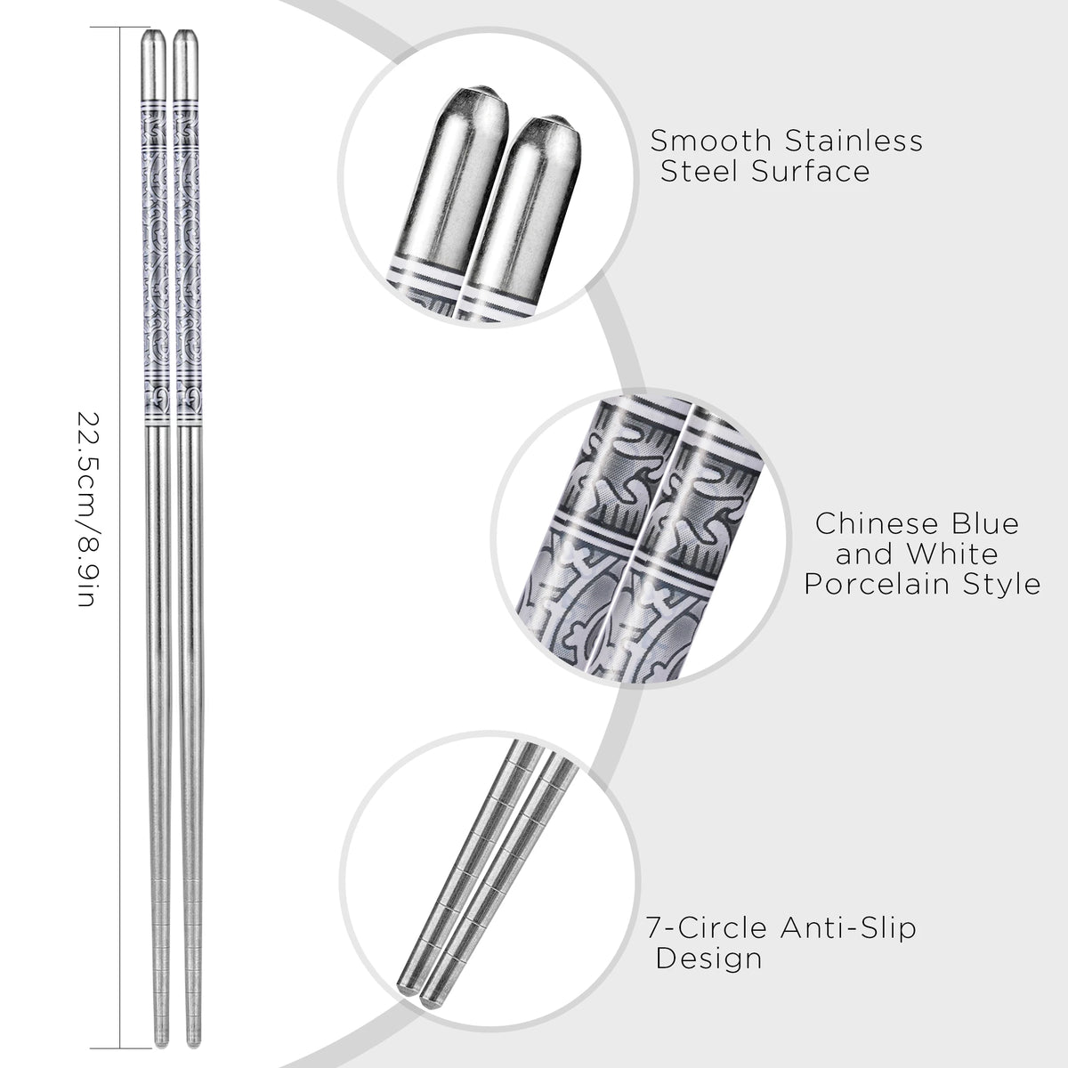 1Pair  Food Stick Chinese Traditional Flowers Pattern Stainless Steel Chopsticks Tableware Christmas Gifts 8.8inch