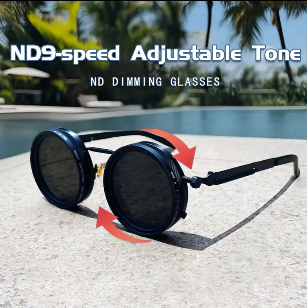 ND9 Adjustable Dimming Sunglasses Retro Punk Round Men's Fishing UV400 Polarized Driving Sunglasses Women