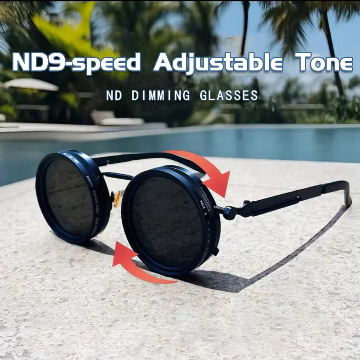ND9 Adjustable Dimming Sunglasses Retro Punk Round Men's Fishing UV400 Polarized Driving Sunglasses Women