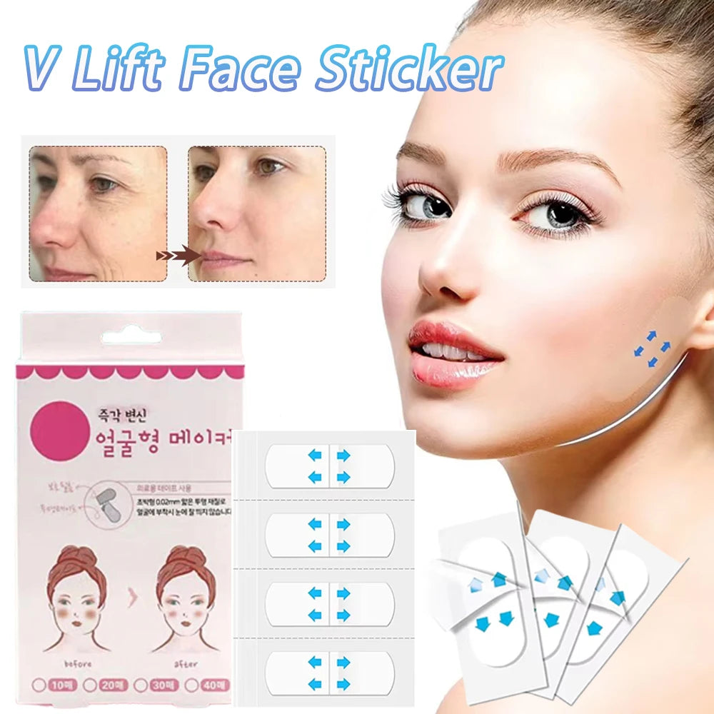 40Pcs/10Sheets V Lift Face Sticker Invisible Makeup Adhesive Lift Face Tape Slim Patch Breathable Sticker Lifting Tighten Chin