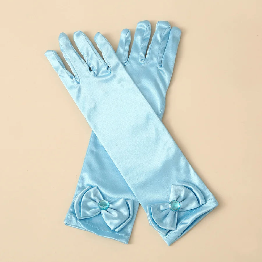 Children's satin princess gloves, girl's butterfly shiny face knot dance performance stage gloves, crystal all finger gloves