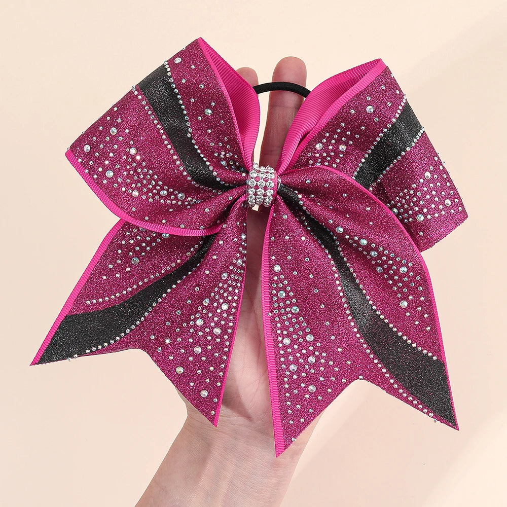 Glitter Rhinestone Large Bow Hair Band For Girls Women Sweet Shiny Crystal Rubber Bands Hair Elastics Daily Party Accessories