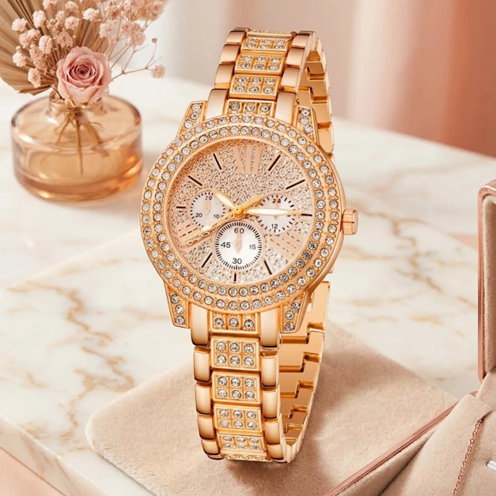 5Pcs/Set Unisex Jewelry Watches Women's Wristwatch Accessories Rose Gold Fashion Trendy Business Elegant Classic Exquisite Light Luxury Rhinestone Luxury Bracelet Watch Set Y2K Suitable for Daily Outfits and Our Holiday Gifts