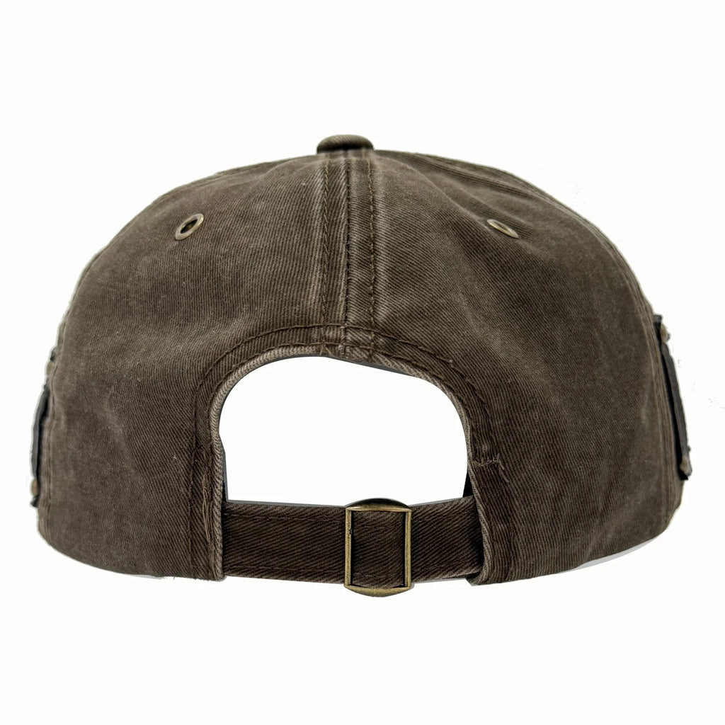 Vintage Washed Baseball Cap Men Skull Wing Embroidery Rivet Leather Patch Hat Retro Biker Motorcycle Adjustable Outdoor Sun Hat