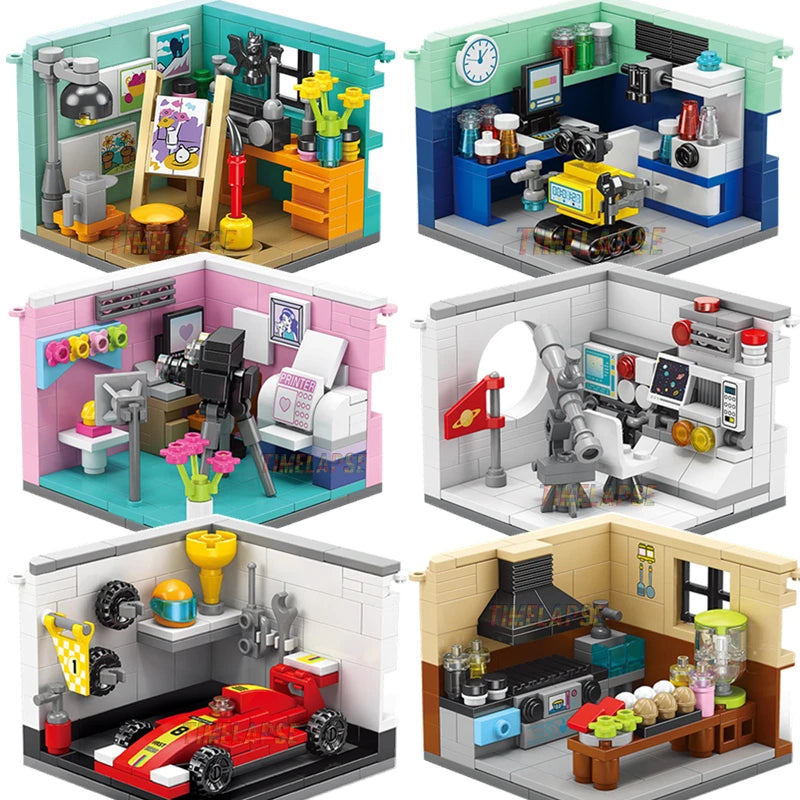DIY Architecture Store Street View Food House Building Blocks Kit Girls Bricks Classic Movie Model Toys