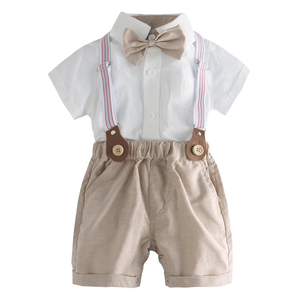 Baby Boy Bow Formal Romper Clothes Suits Infant Gentleman Party Suit Soft Cotton Jumpsuit Newborn Suspender Pants Toddler Set