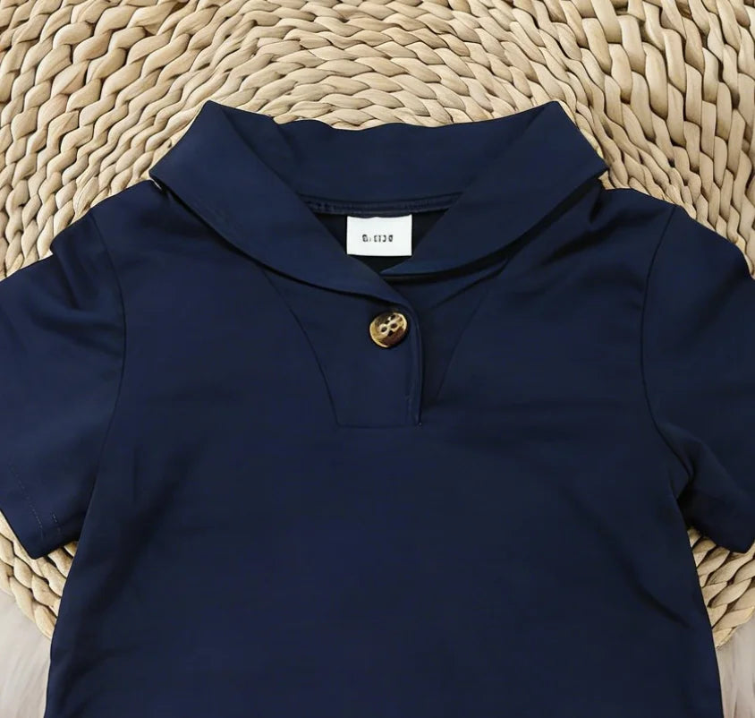 Baby Boys Summer Short Romper, Striped/Navy Sleeveless Polo Collar Jumpsuit, Casual Infant One-Piece Outfit 0-24M