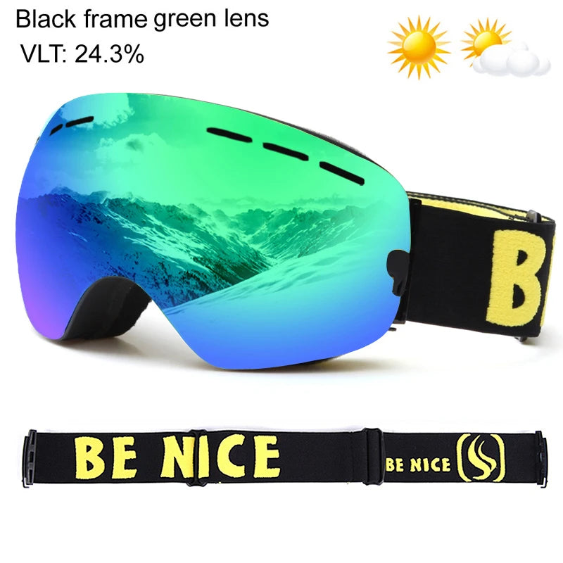 UV400 Anti-fog Double Layers Ski Goggles Big Lens Ski Mask Glasses Skiing Snow Snowboard Eyewear Mirror Polarize Goggles for men