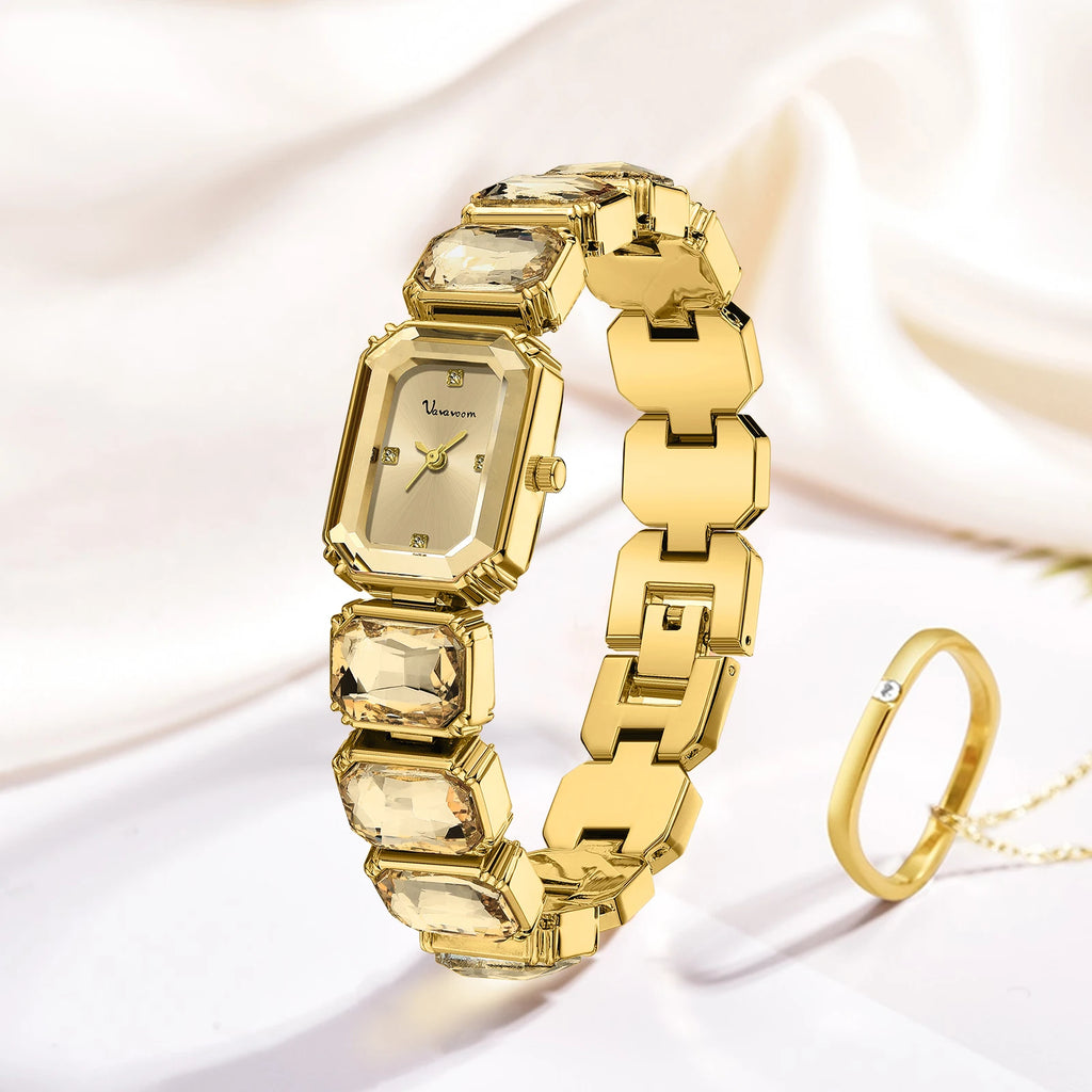 Women Square Watch Luxury Rhinestone Stainless Steel Original Quartz Movement Fashion Bracelet Clock Rose Gold Jewelry Wristatch