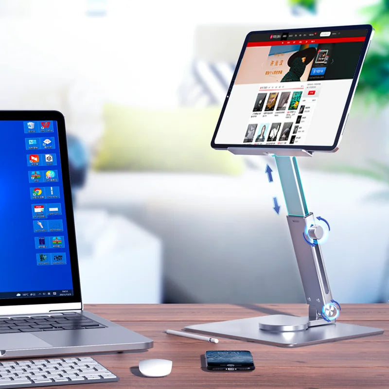 Aluminum Tablet Stand Desk Riser 360° Rotation Multi-Angle Height Adjustable Foldable Mount Dock For Pro iPad Xiaomi Huawei Tab